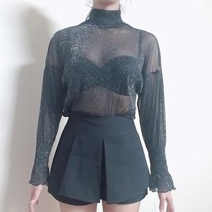 New black mesh glitter sheer top